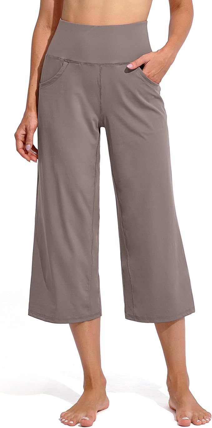 Promover Capri Pants for Women Wide Leg Yoga Cropped Pants with Pockets Loose Casual Summer Pants