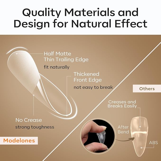 modelones Medium Almond Nail Tips, Pre-shaped Soft Gel Tips Fake Nails False Acrylic Clear Full Cover Press on Extension Kit Gel Manicure DIY at Home 216PCS 12Sizes