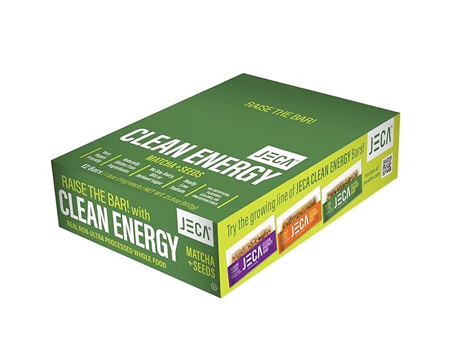 JECA® Matcha Seeds Energy Bars - Plant-Based Snack with Matcha Green Tea, Oats, Peanuts, & Organic Agave Nectar - Vegan, Gluten-Free, Non-GMO - Natural Ingredients - Chewy Texture - 1.8 oz, 12-Pack