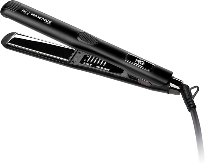 MQ Hair - Professional Pro 480 Velox Hair Straightener - Flat Iron, Advanced Titanium Plates, Quick Heating, Salon-Grade Results, Enhanced Safety- Sleek Ergonomic Design - Black