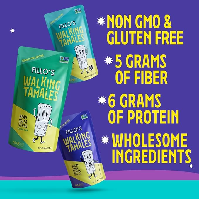 Fillos Walking Tamales Savory, Ready To Eat Vegan Snacks Microwaveable Meal, Gluten Free and Preservative Free 7 Pack with Mild Tamales Lunchables