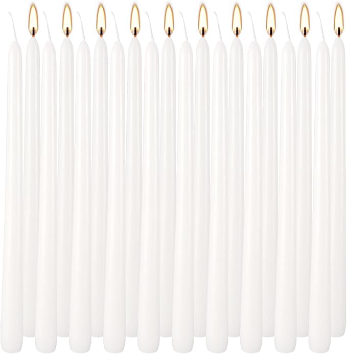 20 Pack White Taper Candles 12 Inch Tall 3/4 Inch Thick Burn 10 Hours