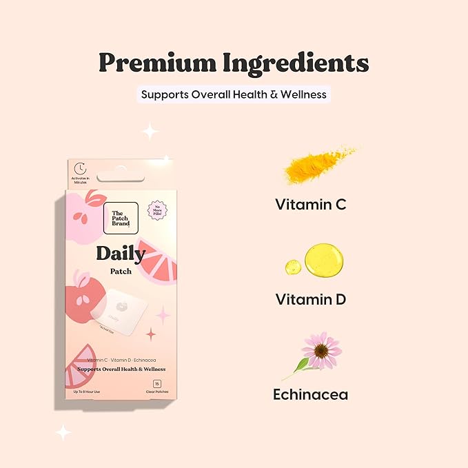 The Patch Brand Daily Support Patches | Natural Wellness Infused with Vitamin C, Zinc Citrate, Vitamin D, Ginko Biloba and Echinacea