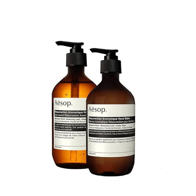 Aesop Resurrection Hand Wash & Balm Holiday Gift Set | Citrus & Woody Duo to Cleanse and Moisturize Hands | 16.9 oz / 500 mL (Set of 2)
