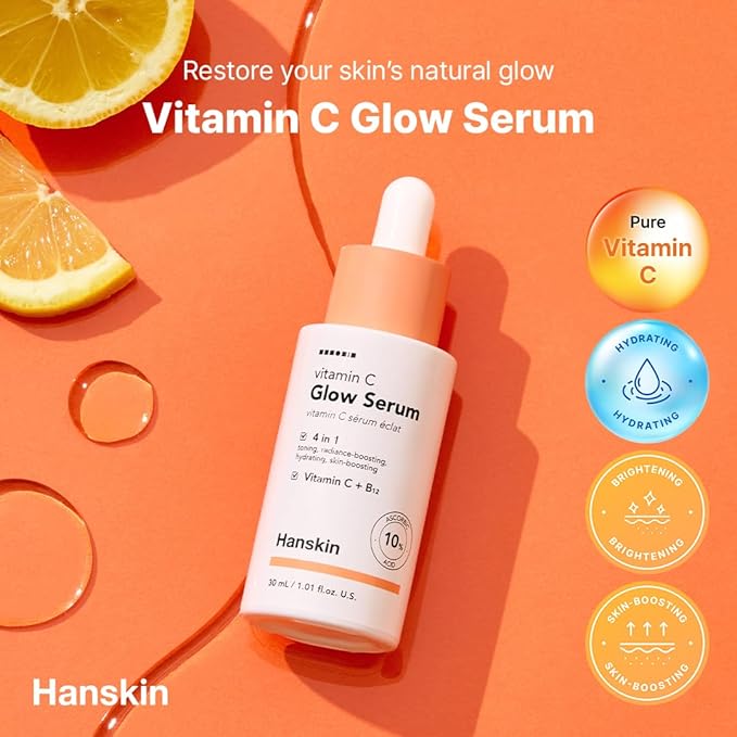 Hanskin Vitamin C Glow Serum with Ascorbic Acid, Dark Spot Remover for Face, Toning, Illuminates for Glowing Skin, Korean Skin Care [30ml]