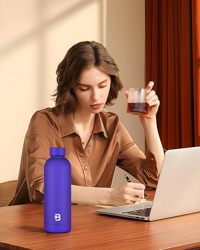 Insulated Water Bottle with Lid, 17 oz Reusable Leak-Proof Metal Stainless Steel Water Bottles for Travel, Sports, Gym, Outdoor (Dark Blue)