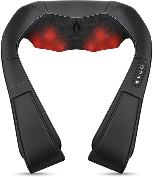 Medcursor Neck Massager, Portable Electric Neck and Back Massager with Heat, Deep Tissue 3D Kneading Pillow for Muscle Pain Relief, Ideal Father’s Day Gift, Not Cordless