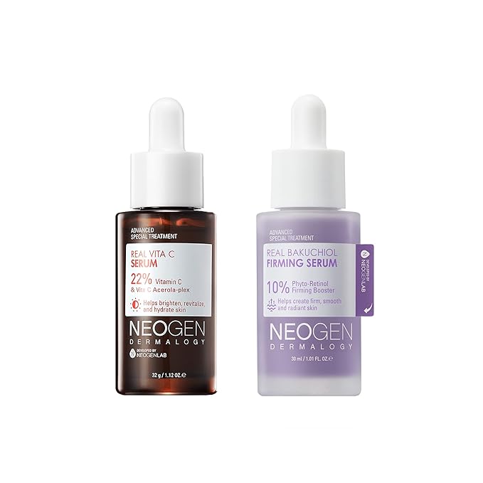 DERMALOGY by NEOGEN Real Vita C Serum (1.12 Fl Oz) & Real Bakuchiol (Retinol Alternative) Serum (1.12 Fl Oz) (Pack of 2)