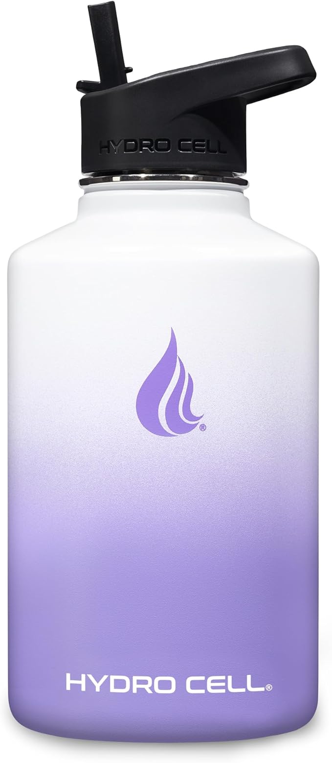 HYDRO CELL Stainless Steel Insulated Water Bottle with Straw - For Cold & Hot Drinks - Metal Vacuum Flask with Screw Cap and Modern Leakproof Sport Thermos for Adults (Lavender/White 64oz)