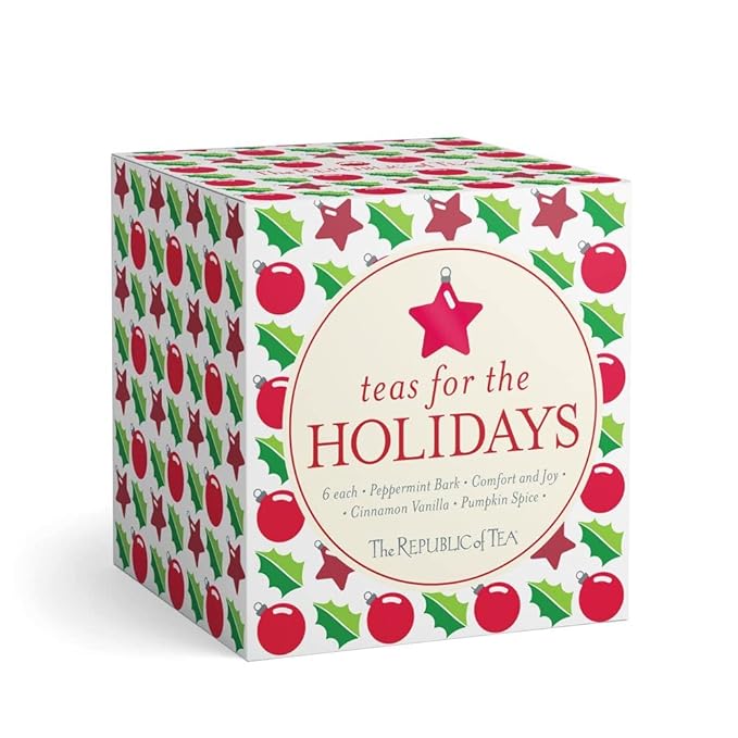 The Republic of Tea – Holiday Teas Assortment, 24 Individually-Wrapped Tea Bag Samples | Peppermint, Cinnamon, Vanilla, Pumpkin Spice