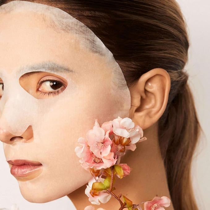 Snow Fox Japanese Cherry Blossom & White Tea Smoothing Sheet Mask – Hydrating Face Mask for Glass Skin Glow & Bridal Makeup Prep – Moisturizing Facial Skin Care for all Types – 5 Pack