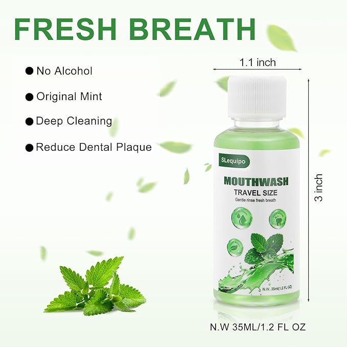 Travel Size Mouthwash Bulk Mini Fresh Mint Portable Mouthwash Individual Bottles 35ml/1.2fl oz for Travel Toiletry Kits (10)
