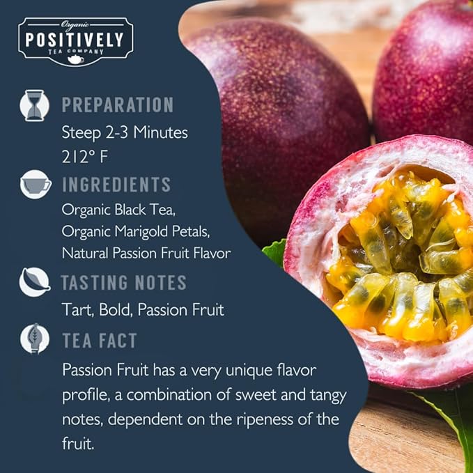 Organic Positively Tea Company, Passion Fruit Black Tea, Loose Leaf, 4 Ounce