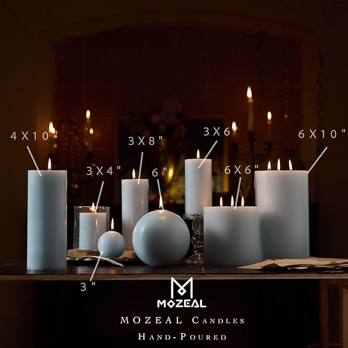 MOZEAL 3" x 6" Hand-Poured Unscented Candle, Dripless Pillar Candle Set of 3, Long Lasting Burning, Approx 120 Hours Burn Time, Rustic Country Style, for Baby Showers, Spring Freshness, Baby Blue