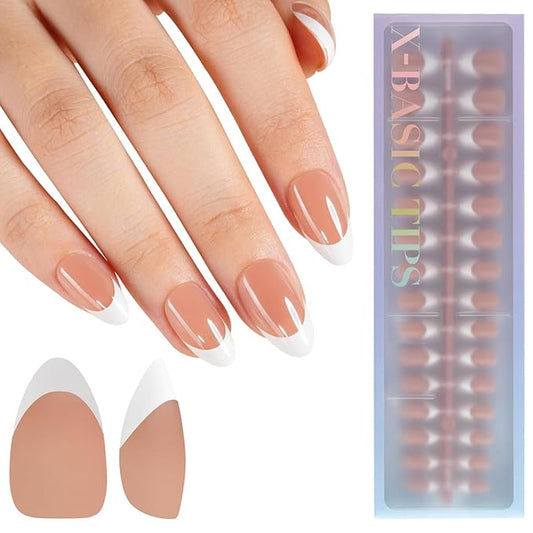 Misssix X-BASIC TIPS French Tip Press On Nails, 150Pcs French Gel Nail Tips Short Almond, Soft Gel Pre-shaped No Need to File 3 in 1 Nail Tips, Fake Nails for Nail Art DIY Extension Designs 15 Sizes