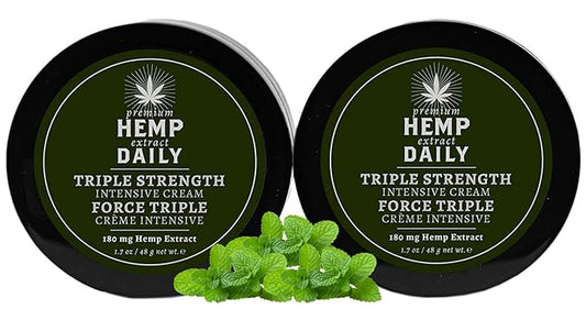 Premium Hemp Daily Triple Intensive Cream - Muscle, Knee, Joint, Back, Neck and Shoulder Topical Rub - Organic | 1.7 Ounces (Original Mint, Pack of 2)