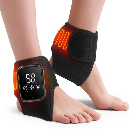 2PCS Cordless Ankle Massager with Heat, Ankle Heating Pad with 2000mAh Rechargeable, Thermal Wrap for Achilles Tendon, 2pcs Black