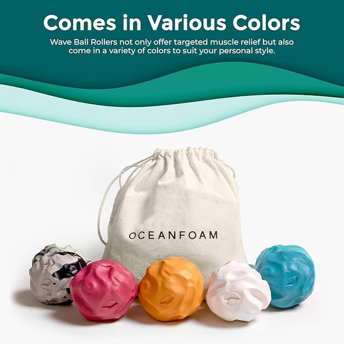 Oceanfoam Wave Massage Ball Roller – Textured Lacrosse Ball, Plantar Fasciitis Relief, Muscle Knot Therapy, Myofascial Release, Feet Pain – Travel Size (Black Marbled, Miami Blue, Hot Pink) Pack of 3