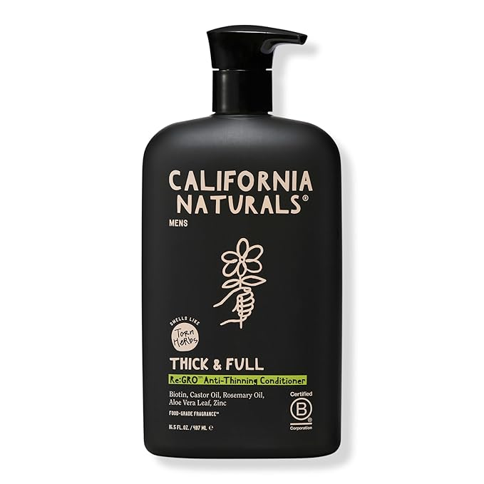 California Naturals Mens Re:GRO Conditioner for Hair Growth Support, Scalp Hair Care with Biotin, All Hair Types, Vegan, Natural, Cruelty Free, Silicone, Paraben & Sulfate Free, for Men, 16.5 oz