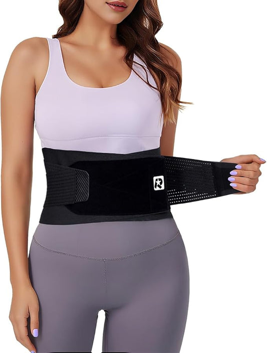 Waist Trimmer for Women Upgraded Men Waist Trainer Lower Belly Fat Sweat Belt Stomach Wrap with 10PCS Support Frame System for Workout Fitness Back Support, Black