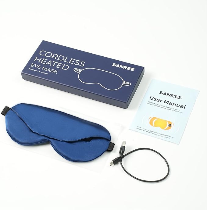 Heated Eye Mask, Warm Eye Compress for Dry Eyes Blepharitis Stye Moist Hot Relief, Electric Blackout Cordless Heating Pad for Traveler Computer Tied Eyes,Washable Rechargeable Sleeping Mask for Gift
