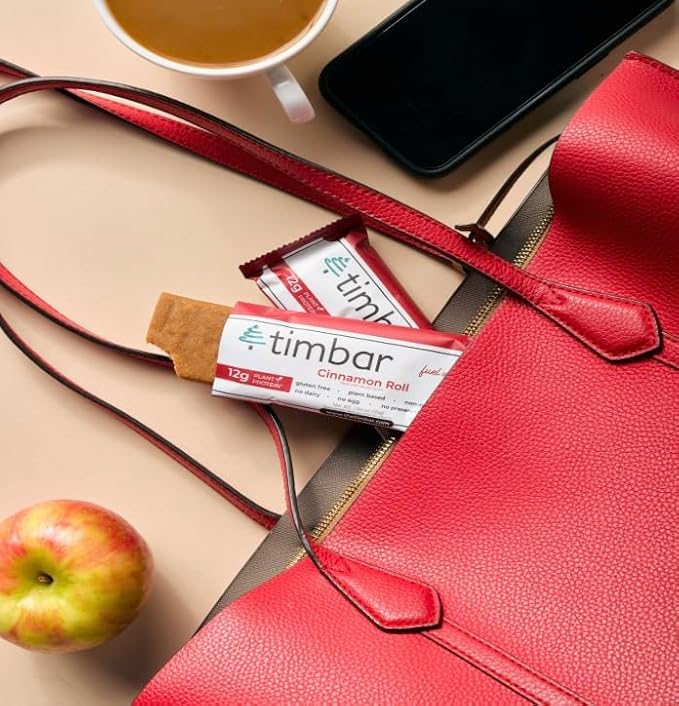 timbar Vegan Protein Bars 4 Pack | Plant Based- Energy & Nut Bars with 12g Protein | Gluten Free, Non-GMO, Dairy Free, Healthy On-the-Go Snack & Meal Replacement (4 Packs, Cinnamon Roll)