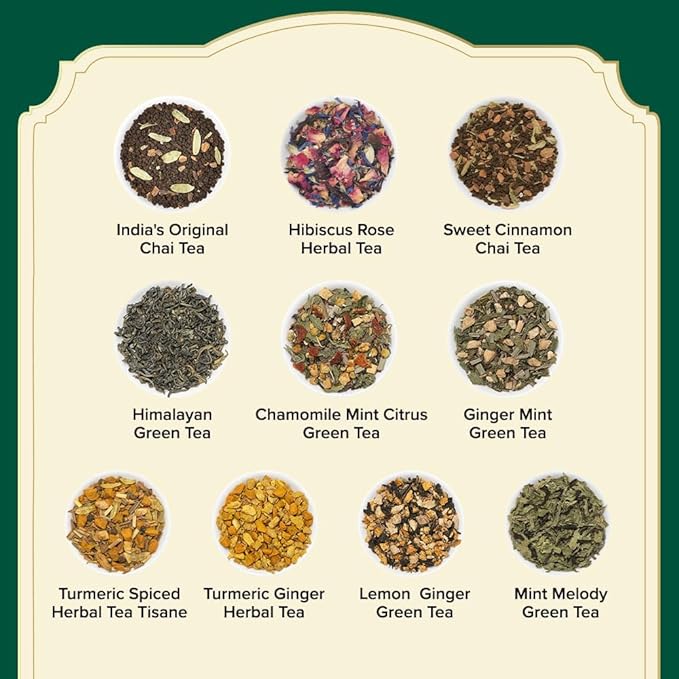 VAHDAM, Assorted Tea Sampler (20 Delicious Variety, 40 Individually Wrapped Pyramid Teabags) Long Leaf Premium Teas I Tea Gift Set I Gift Ideas for Lovers | Gifts for Him/Her