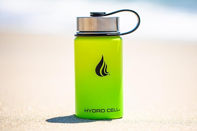 HYDRO CELL Stainless Steel Insulated Water Bottle with Straw - For Cold & Hot Drinks - Metal Vacuum Flask with Screw Cap and Modern Leakproof Sport Thermos for Adults (Neon 14oz)