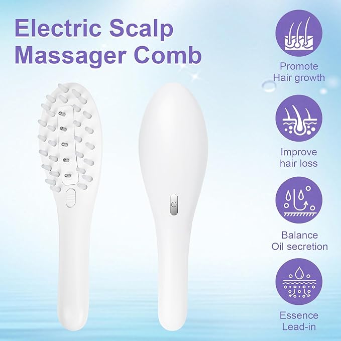 Hair Oil Applicator for Scalp, Electric Scalp Massager Comb, Hair Brush for Hair Fluid Essential Oil Serum, Use for Home & Travel (White)