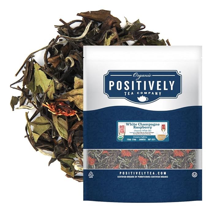 Organic Positively Tea Company, White Champagne Raspberry White Tea, Loose Leaf, 16 Ounce
