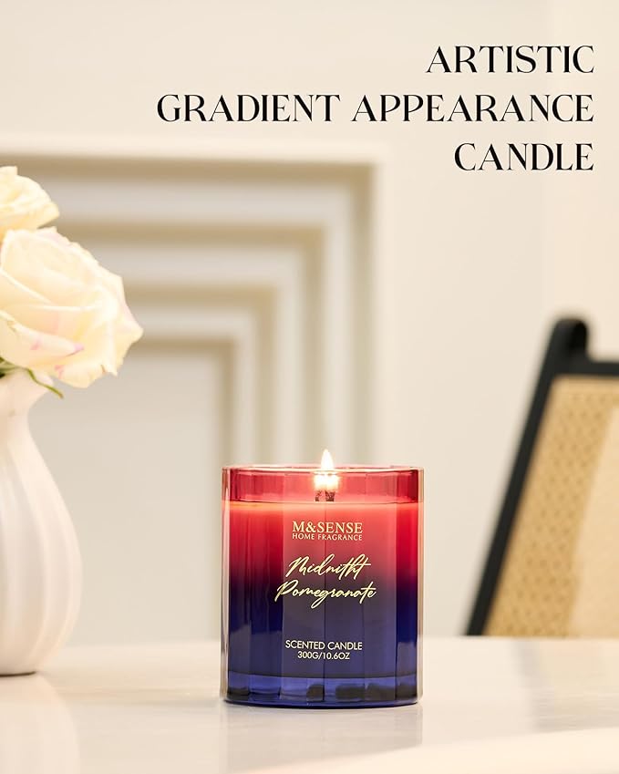 M&SENSE Midnight Pomegranate Scented Candles for Home, 10.6oz 60 Hours Natural Soy Wax Clean Burning Aromatherapy Candle for Thanksgiving Christmas Home Decor