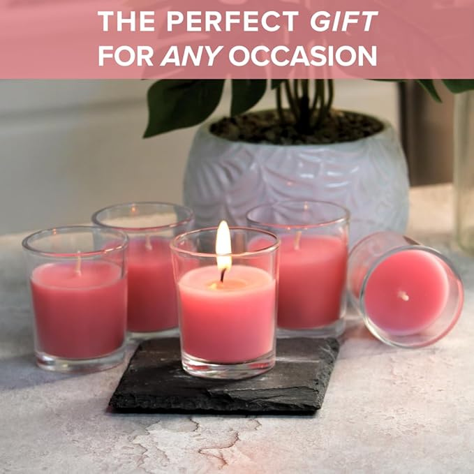 Simply Soson Scented Votive Candles, Bulk Set of 24 Pink Rose Small Candles Bulk, Votive Candles Scented in Glass, 10 Hours Burn, for Wedding, Birthday, Holiday Christmas & Home Decoration