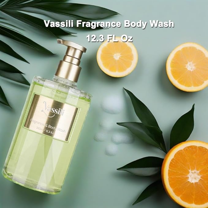 Vassili Fragrance Body Wash - Long-Lasting Aroma with Orange Blossom, Green Tea & Citrus, Hydrating & Moisturizing Formula, Gentle for All Skin Types,12.3 Fl Oz（Mystic Mist）