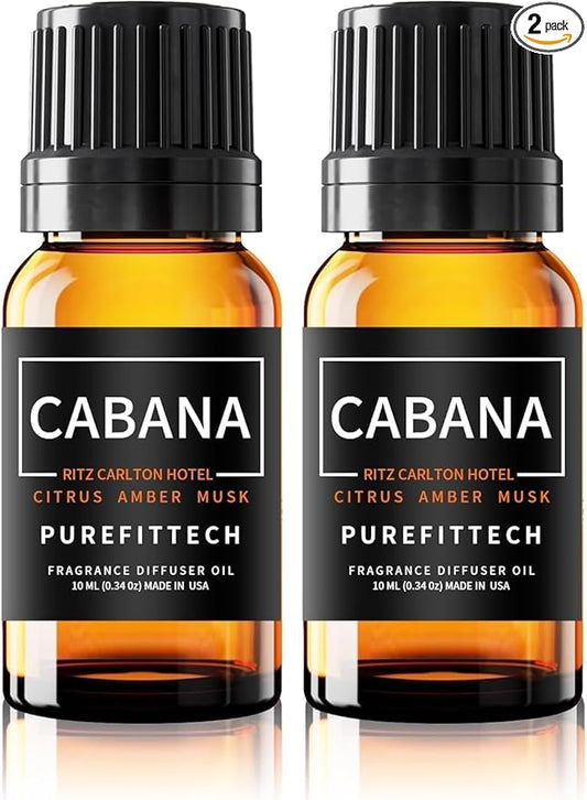 Hotel Diffuser Oil Cabana Inspired by Ritz Carlton Hotel Scent, Hotel Essential Oils for Home, Office, Spa,2Pack 10mL, 0.34fl oz Hotel Collection Diffuser Oil for Diffusers & Humidifiers，Made in USA