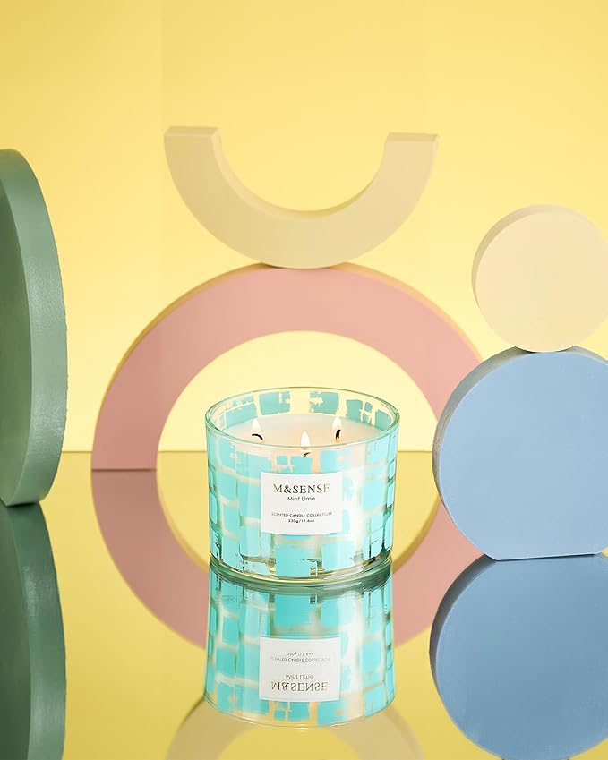 M&SENSE Mint Lime Scented Candle,11.6oz Natural Soy Wax Non Toxic for Home, 3 Wick Jar Candle, Up to 60 Hours Burn time, Stress Relief Candles for Women/Men