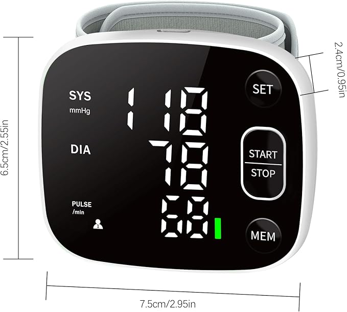 Blood Pressure Monitor Rechargeable Blood Pressure Monitors for Home Use Adjustable Automatic Wrist Cuff Voice Broadcast 2 * 120 Reading Memory for 2 Users with Carrying Case