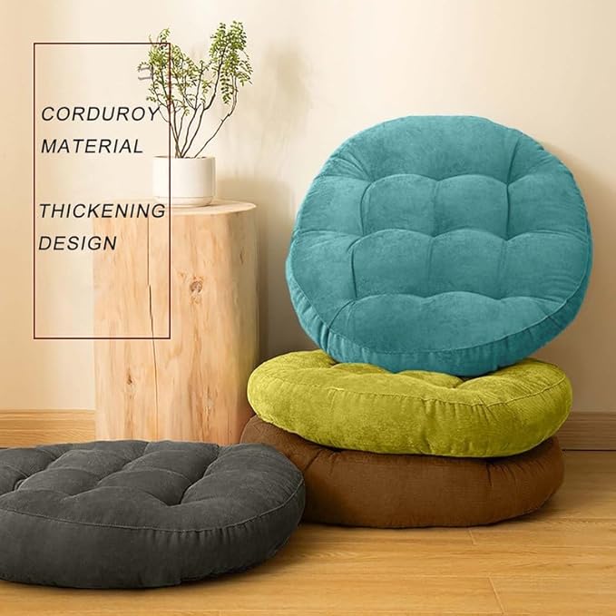 Meditation Floor Pillow Set of 2 Large Round Floor Cushions for Adults Tufted Corduroy Floor Seat Pillows Cushion for Living Room,Dark Grey 16.5" Lx16.5 Wx3 H