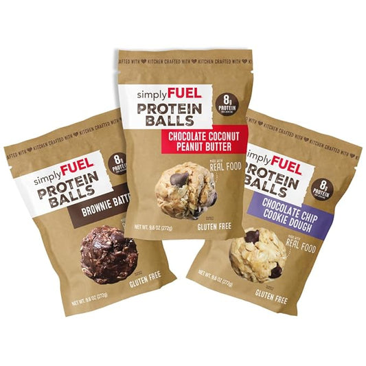 simplyFUEL Chocolate Protein Ball Variety Pack - Whole Food Balls with Probiotics - 8g Protein Snack - Gluten Free Energy Balls (3 Packs)