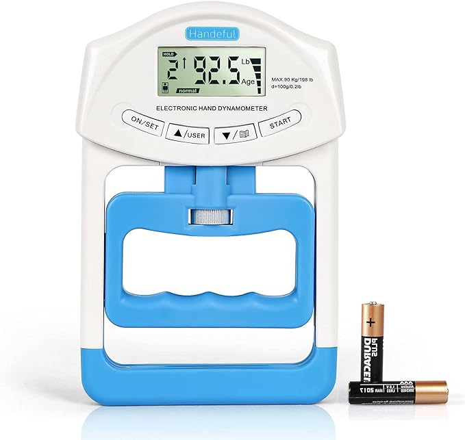 Handeful Grip Strength Tester, Hand Grip Dynamometer (198Lbs / 90Kgs), Electronic Handgrip Testing for Sports Home School Use