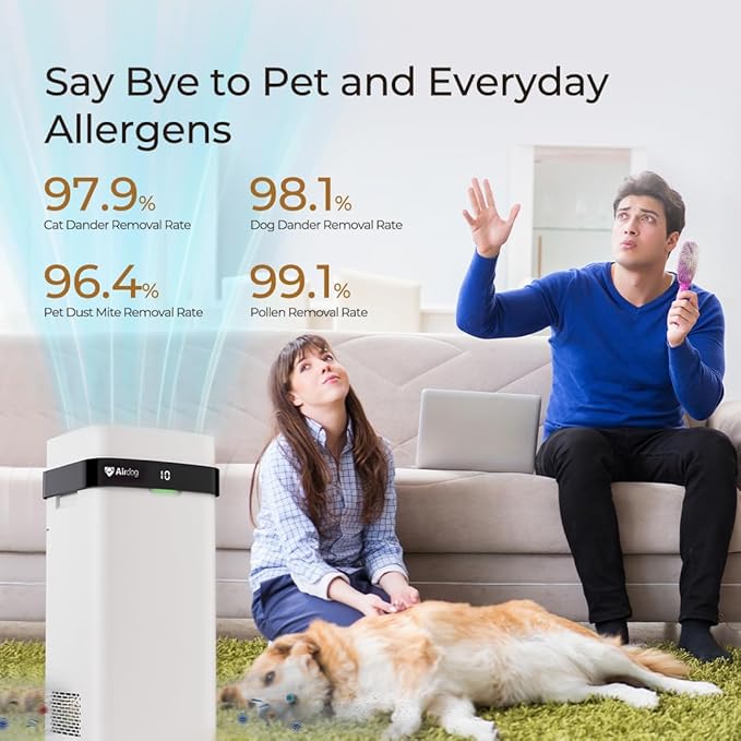 Airdog Air Purifier for Home Pets Air filters Covers Up to 1614 Ft² TPA Technology Filter with Air Quality Display,Quiet Air Cleaner with Washable Filter,Remove Dust Smoke Odor,Smart Control
