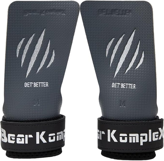 Bear KompleX No Hole Carbon Hand Grips - Non-Slip Fingerless Gymnastics Grips for Weight Lifting, Pull-ups & Cross Training | Lightweight, Padded Wrists & Foldable Grip.