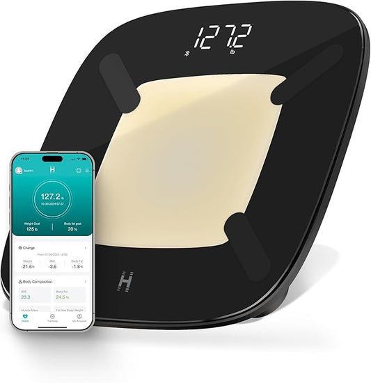 Homedics Digital Smart Scale, Motion-Sensing LED Display, 13 Body Metrics Analysis, Bluetooth Sync, Multi-User Recognition, High-Precision Weight Measurement Up to 400 lbs, Black
