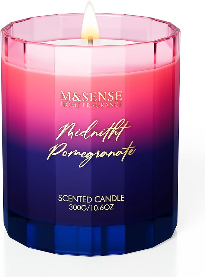 M&SENSE Midnight Pomegranate Scented Candles for Home, 10.6oz 60 Hours Natural Soy Wax Clean Burning Aromatherapy Candle for Thanksgiving Christmas Home Decor