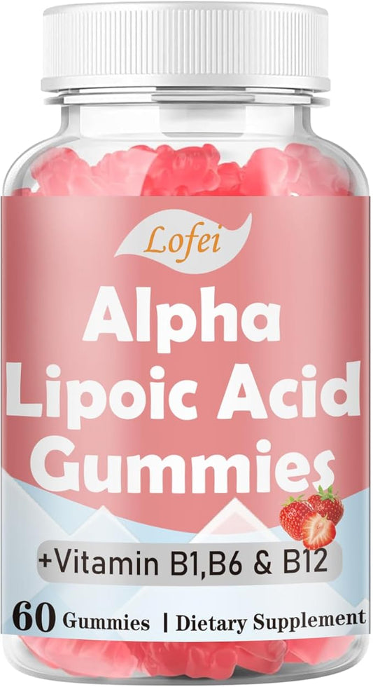Alpha Lipoic Acid Gummies 600mg with Vitamin B1,B6 & B12,Sugar Free,ALA Supplement for Energy* & Vi*tality,High Absorption,Non-GMO, Vegan, Gluten-Free,Raspberry Flavor,60 Gummies