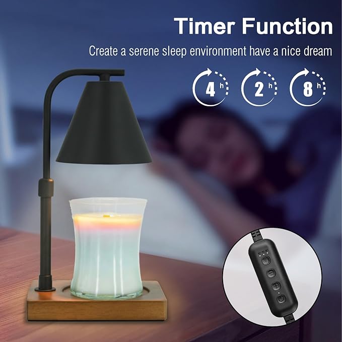 SOKCVSEA Candle Warmer Lamp - Birthday Gifts for Women Candle Lamp Warmer with Timer Height Adjustable, House Warming Gifts New Home Decor, Wax Melt Candle Warmer with 2 Bulbs 1-Black
