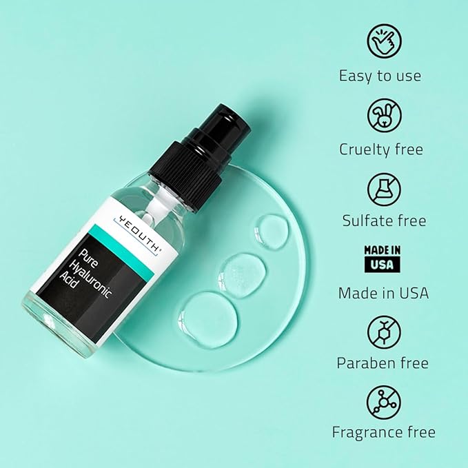YEOUTH Pure Hyaluronic Acid Serum for Face 99% for Dry & Dull Skin, Hydrating Hyaluronic Acid Face Serum for Women & Men, For All Skin Types 1oz