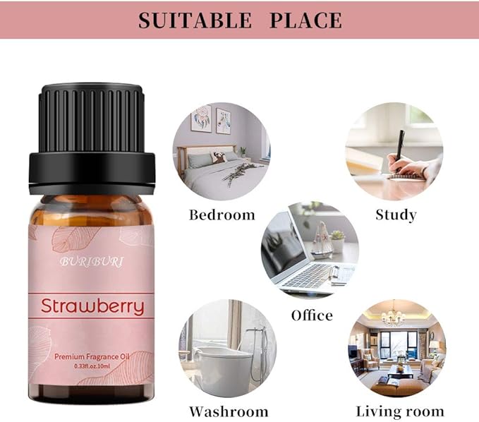 BURIBURI Strawberry Fragrance Oil, Premium Grade Strawberry Scented Oil 10ml Essential Oil for Diffusers, Candle Making