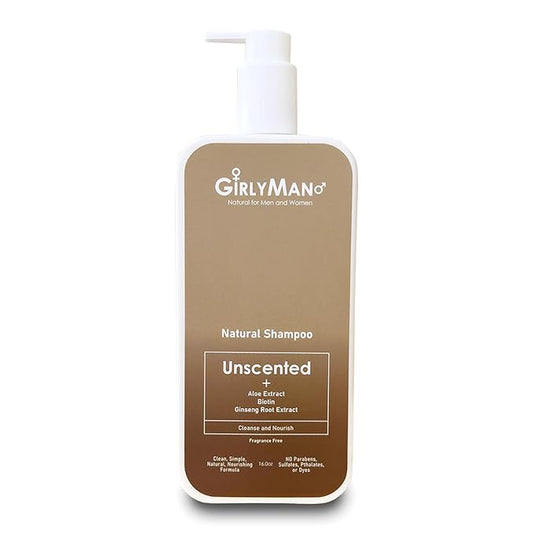 GirlyMan Natural Non Toxic Shampoo-Made with Olive Oil, Argan Oil, & Biotin, No Artificial Fragrance, Nourishing Ingredients, For All Hair Types, Family Owned (Unscented)