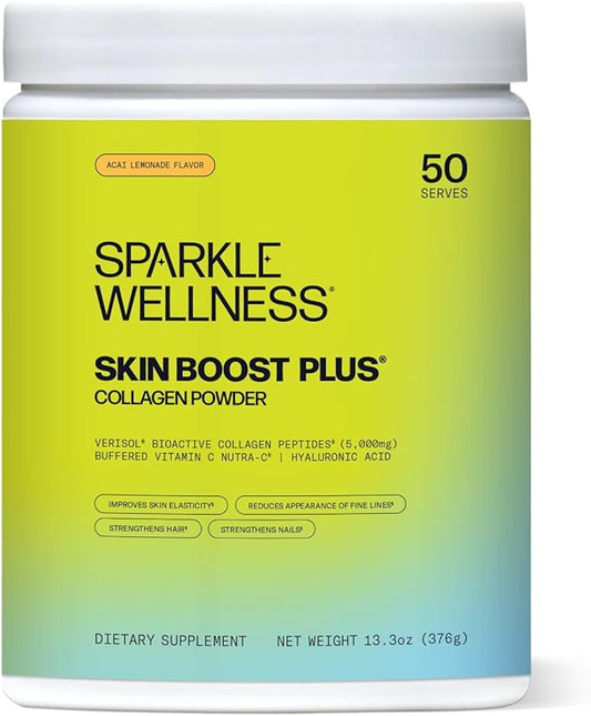 VERISOL Bioactive Hydrolyzed Collagen Peptides | Collagen Powder with Vitamin C & Hyaluronic Acid for Hair, Skin, and Nail Health | Skin Boost Plus (Acai Lemonade) [50-Serves]