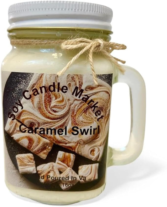 Soy Scented Candles | Handmade & Highly Aromatic Candles Burns Upto 85 Hours in Glass Jar - Perfect for Home Decor, Wedding, Birthday, Dinner (Caramel Swirl, 12 oz)